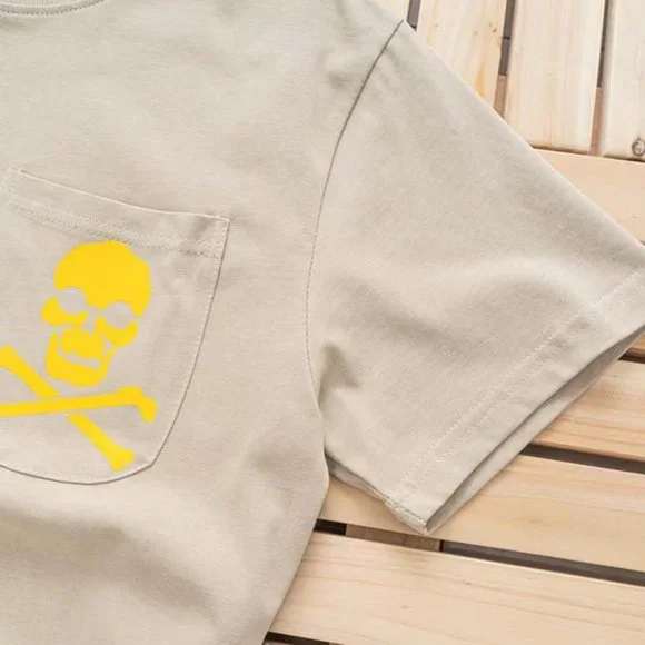 Gallery Dept.Skull And Crossbones-Print Distressed Short Sleeve Cream